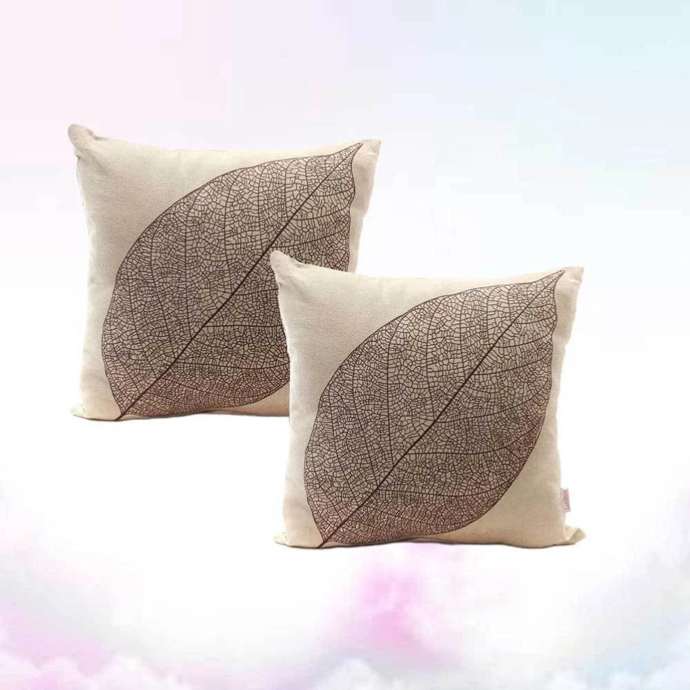 2 Pcs Leaf Pillow Cover Cushion Autumn Linen Sofa Pillowcase Square