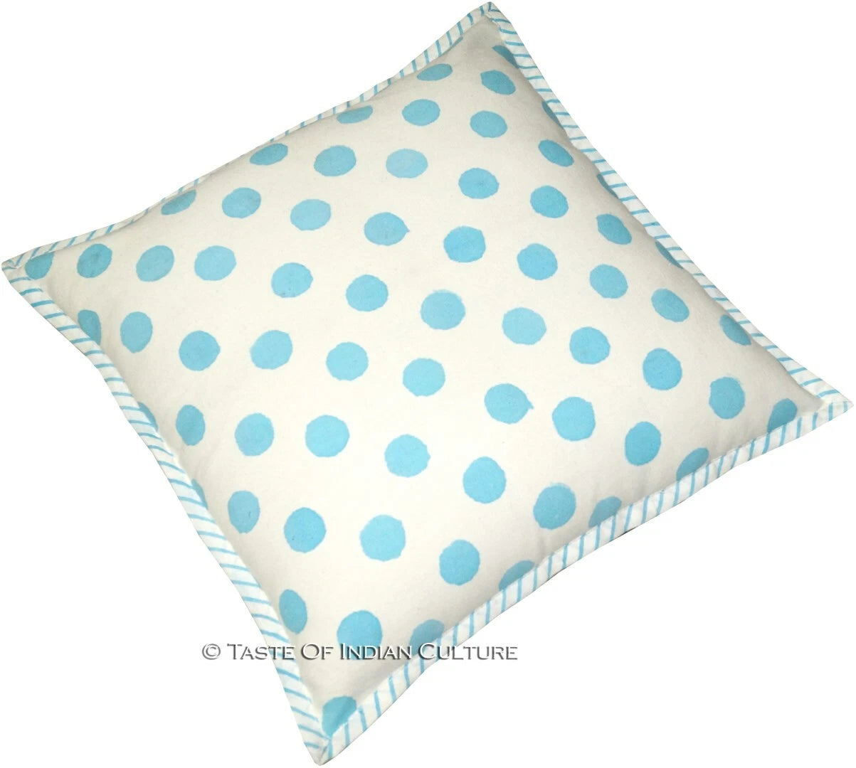 16" Cotton Printed Polka Dots Cushion/Pillow Cover For Car,Sofa Or Bedroom Blue