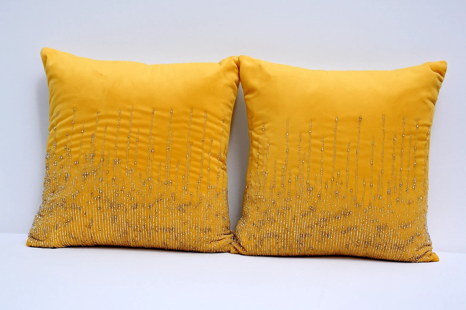16x16 Yellow Velvet Cushions with Covers Set of 2 Throw Pillows for Sofa or Bed
