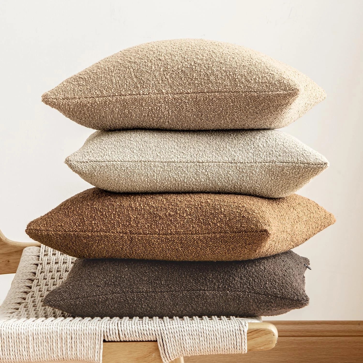 20x20 Inch Decorative Pillow Covers for Couch Bed Set of 2 Textured Boucle Ne...