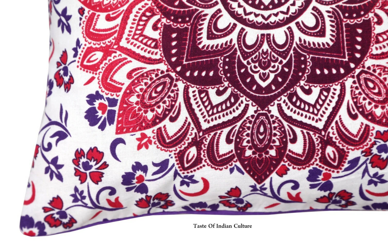 16" Square Traditional Mandala Block Printed Cushion/Pillow/Sofa Cover Purple