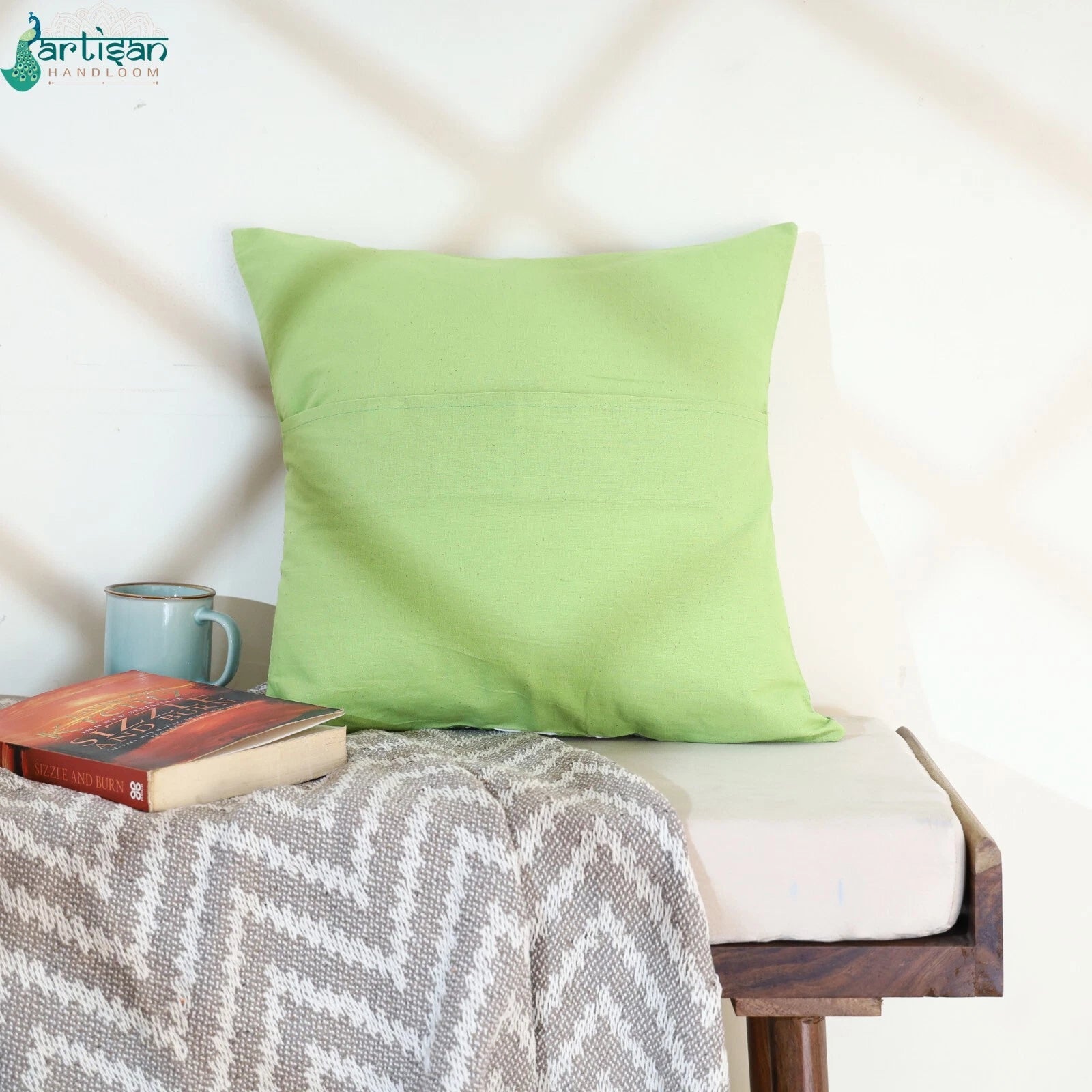 16" Green Ikat Print Kantha Cushion Decorative Throw Case Sofa Pillow Cover