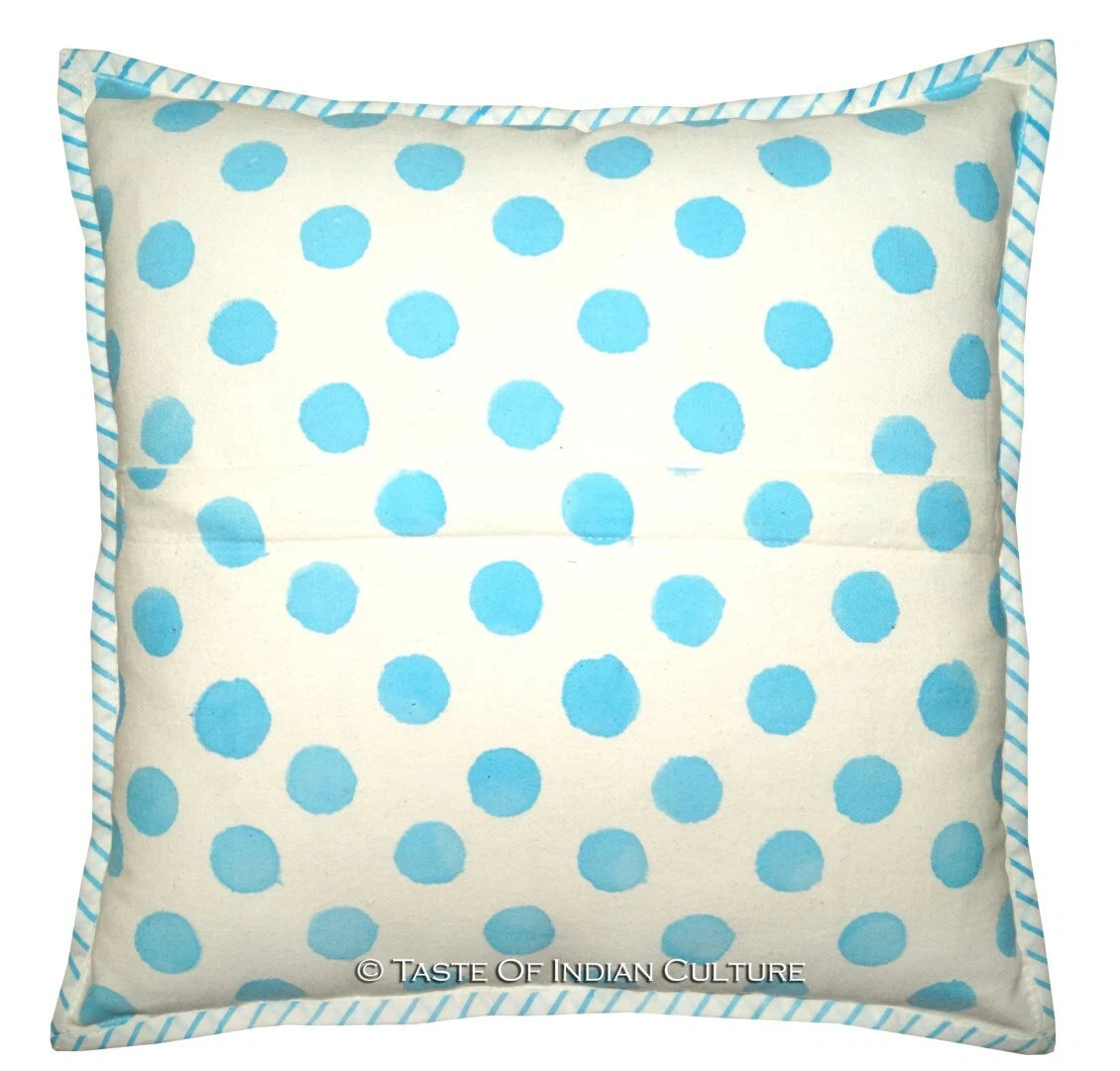 16" Cotton Printed Polka Dots Cushion/Pillow Cover For Car,Sofa Or Bedroom Blue