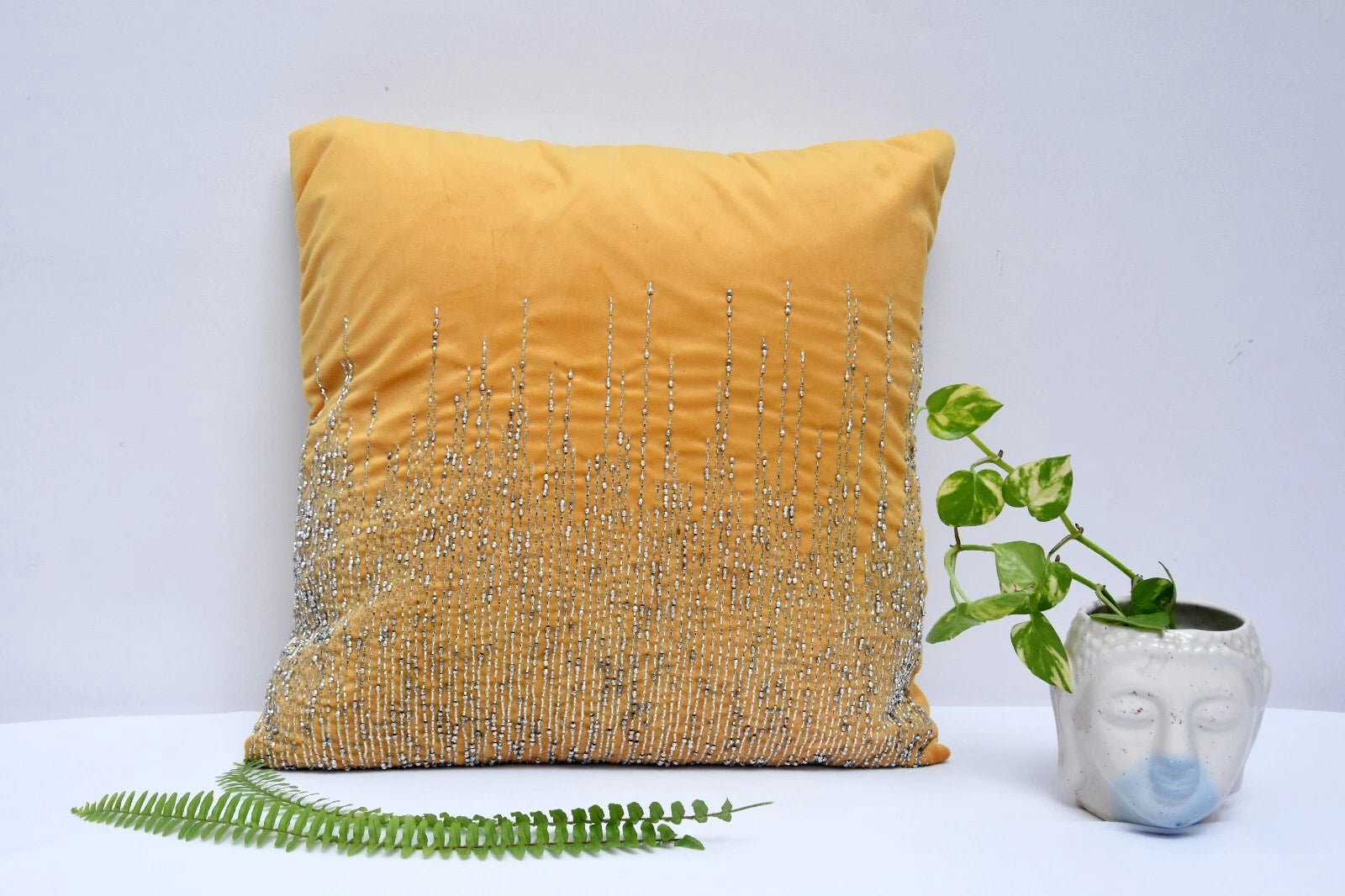 16x16 Yellow Velvet Cushions with Covers Set of 2 Throw Pillows for Sofa or Bed