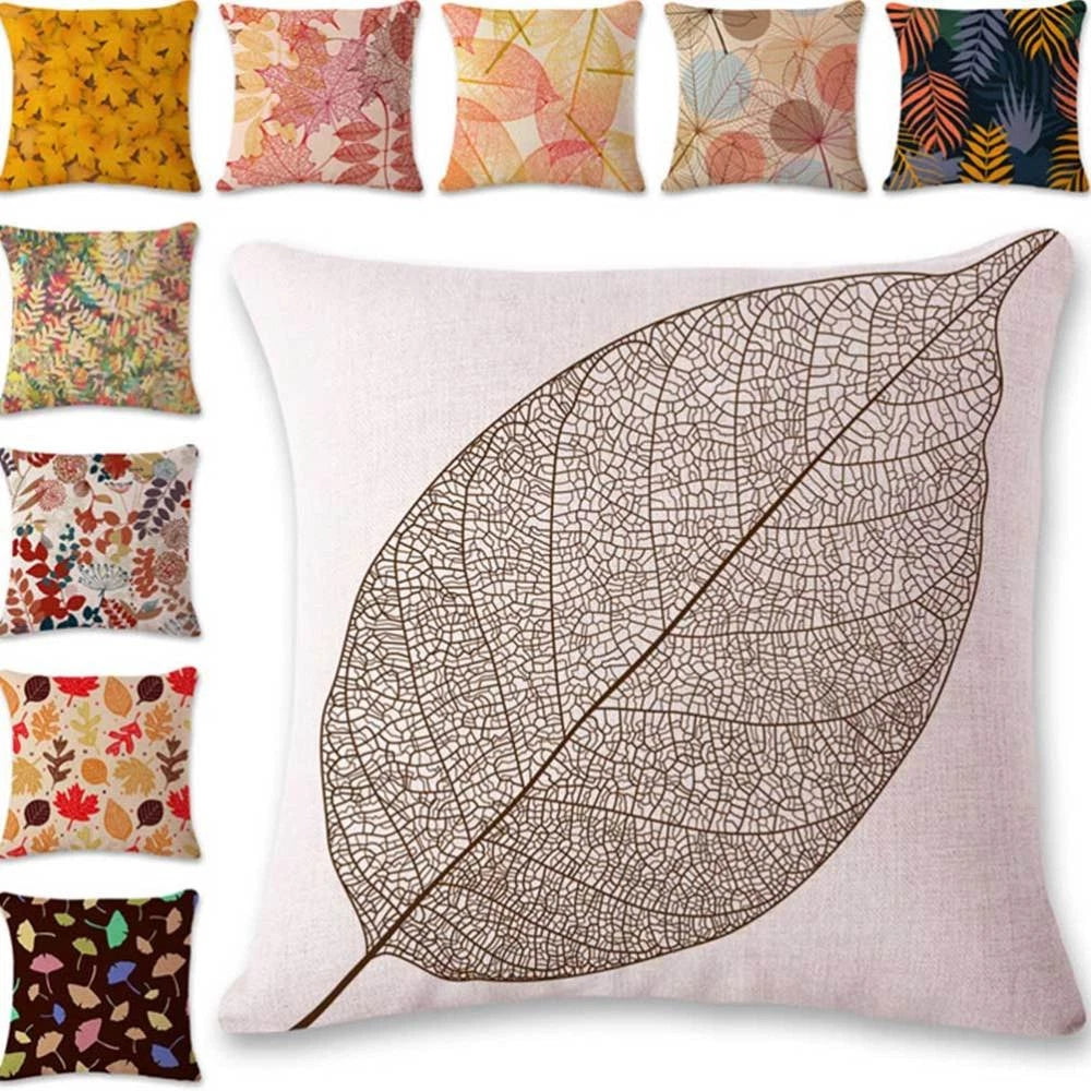 2 Pcs Leaf Pillow Cover Cushion Autumn Linen Sofa Pillowcase Square