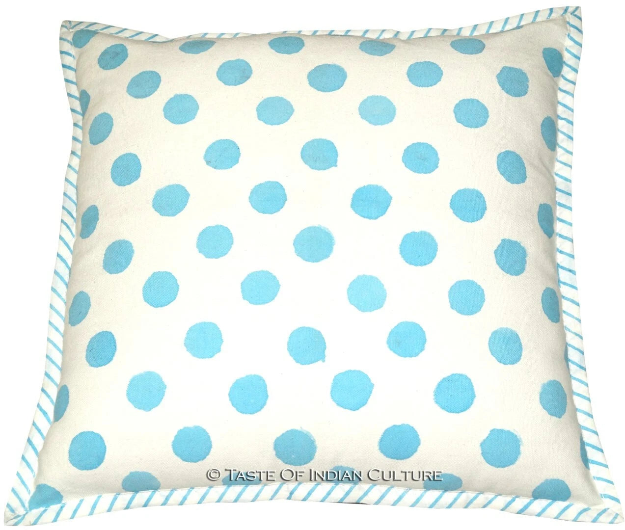 16" Cotton Printed Polka Dots Cushion/Pillow Cover For Car,Sofa Or Bedroom Blue