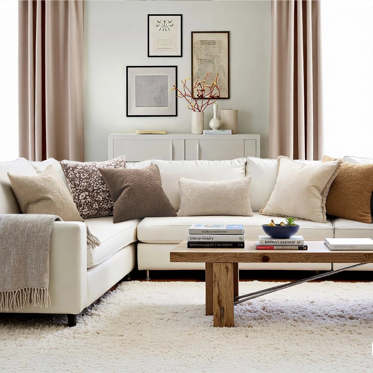 20x20 Inch Decorative Pillow Covers for Couch Bed Set of 2 Textured Boucle Ne...