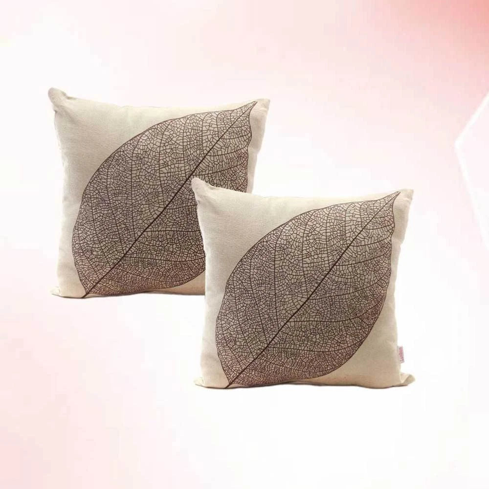 2 Pcs Leaf Pillow Cover Cushion Autumn Linen Sofa Pillowcase Square