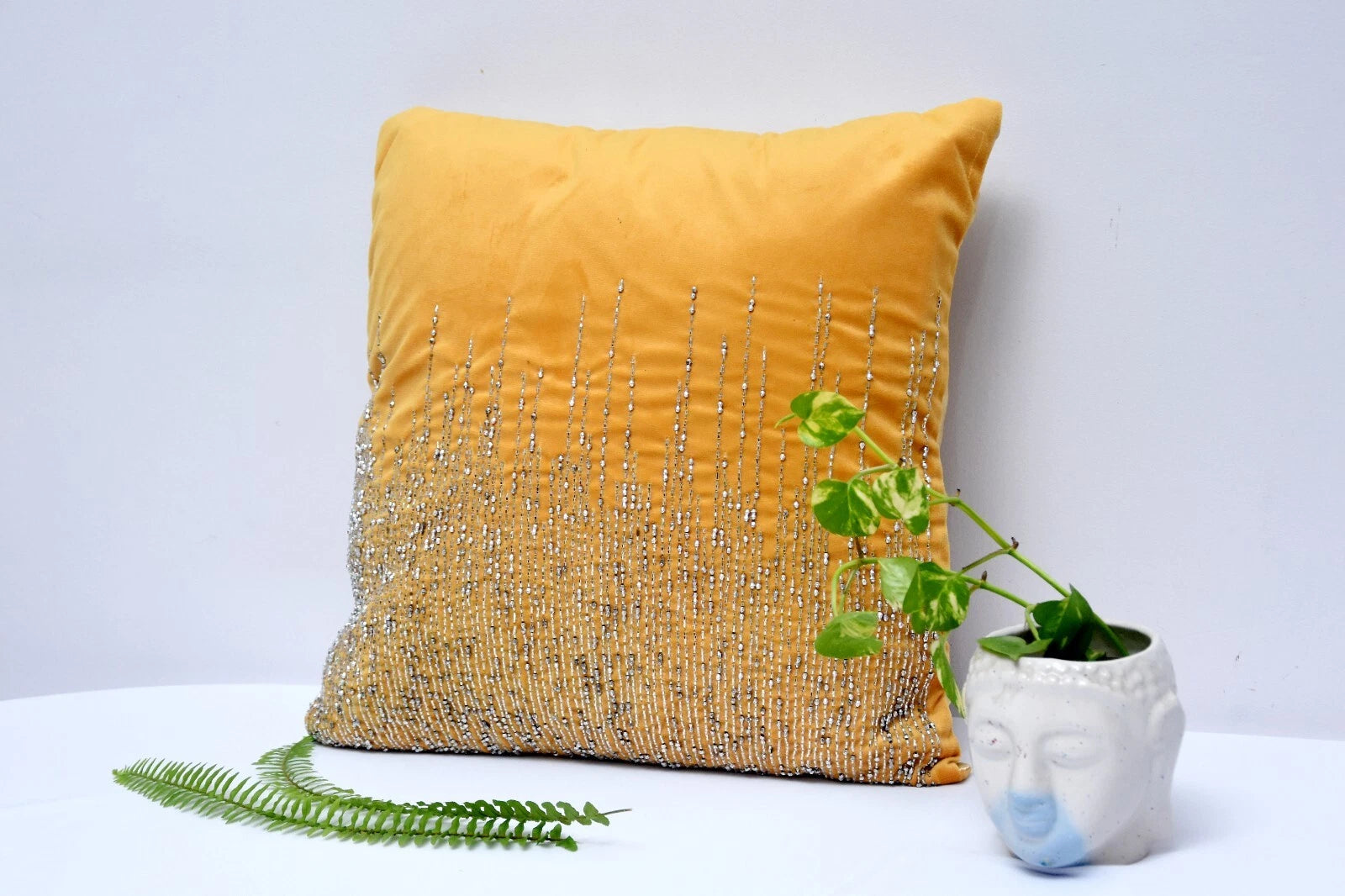 16x16 Yellow Velvet Cushions with Covers Set of 2 Throw Pillows for Sofa or Bed