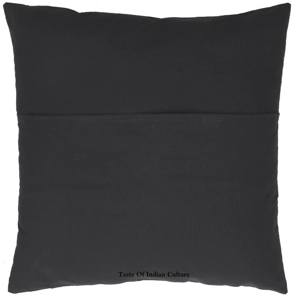 16" Square Traditional Mandala Block Printed Cushion/Pillow/Sofa Cover Black