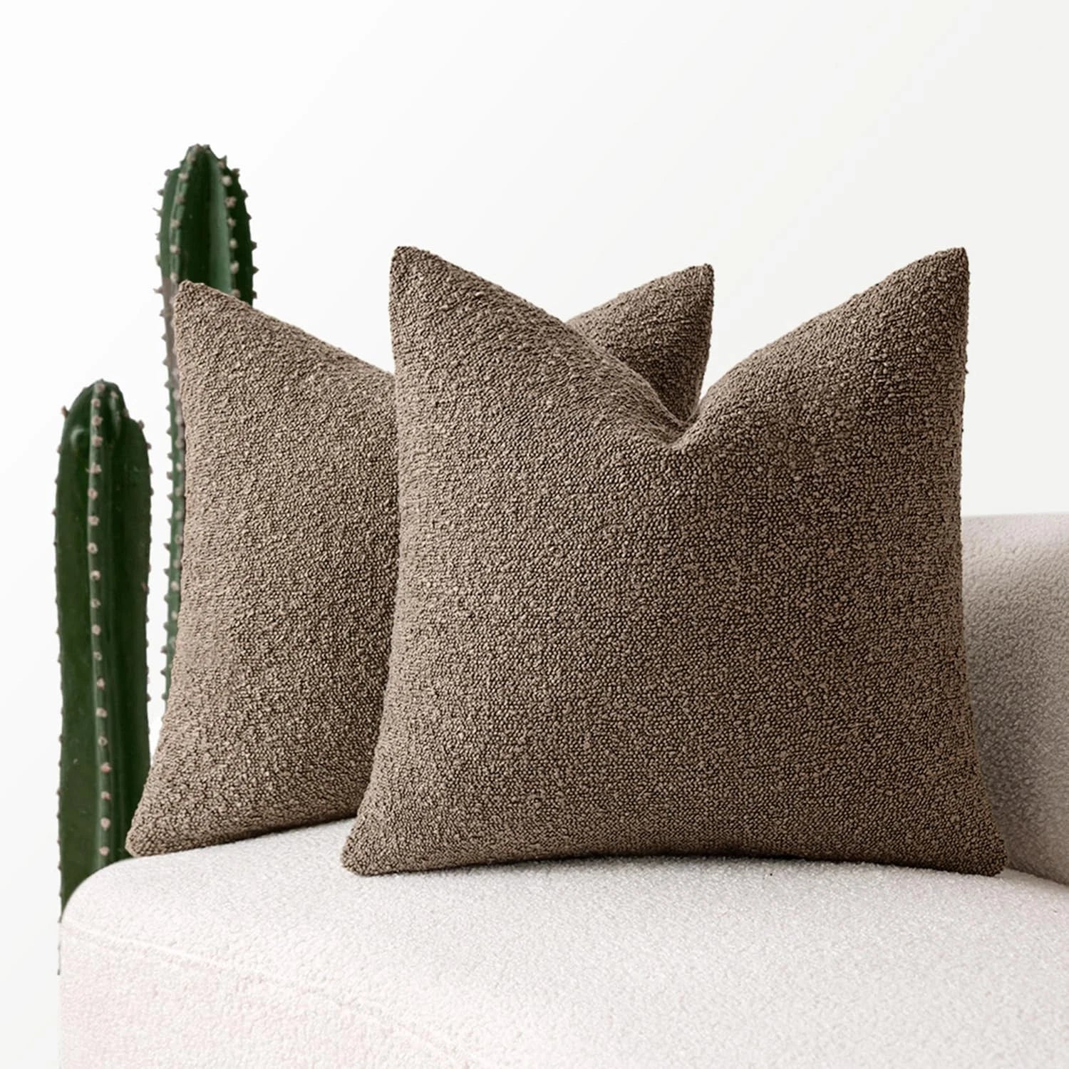 20x20 Inch Decorative Pillow Covers for Couch Bed Set of 2 Textured Boucle Ne...