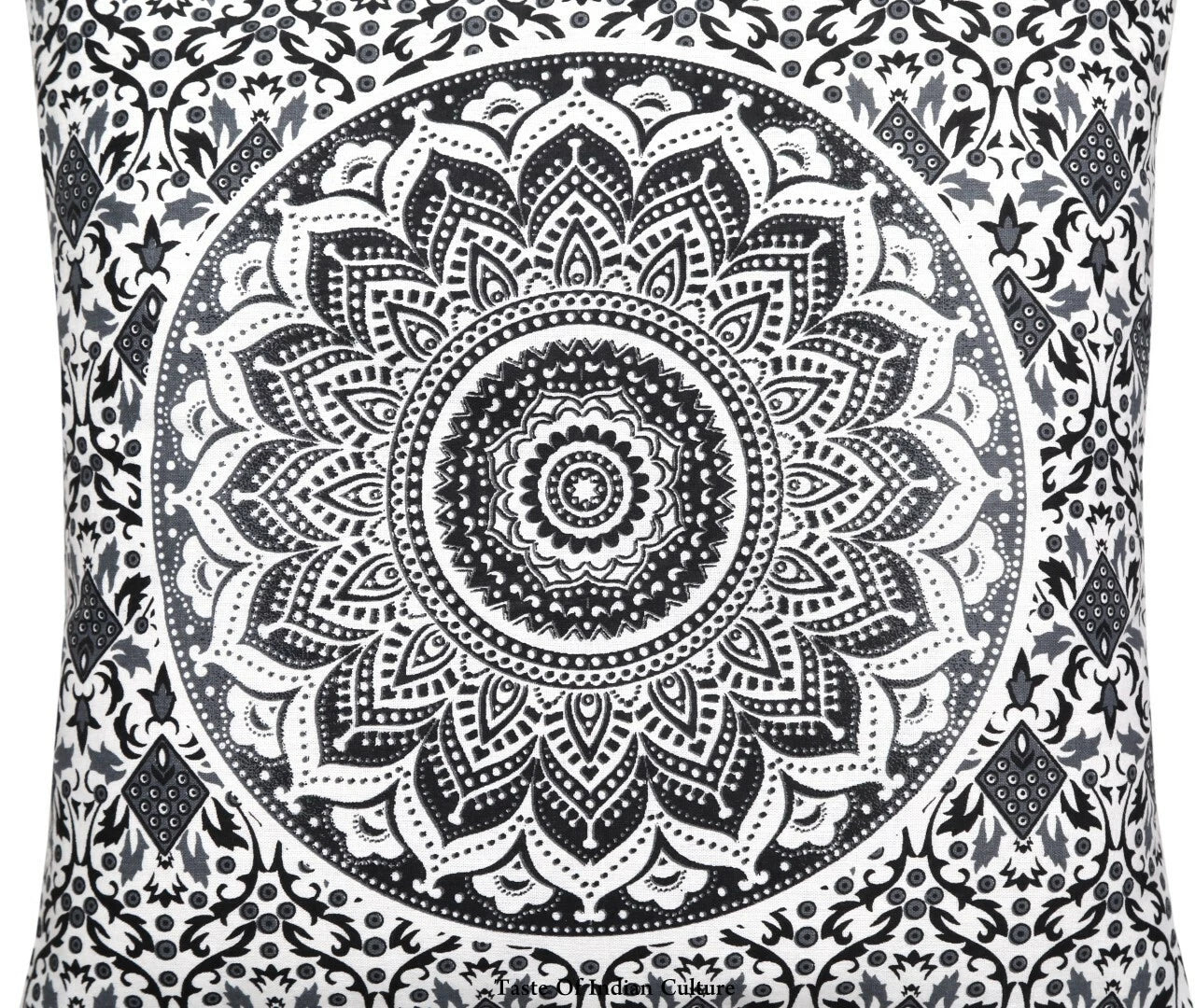 16" Square Traditional Mandala Block Printed Cushion/Pillow/Sofa Cover Black