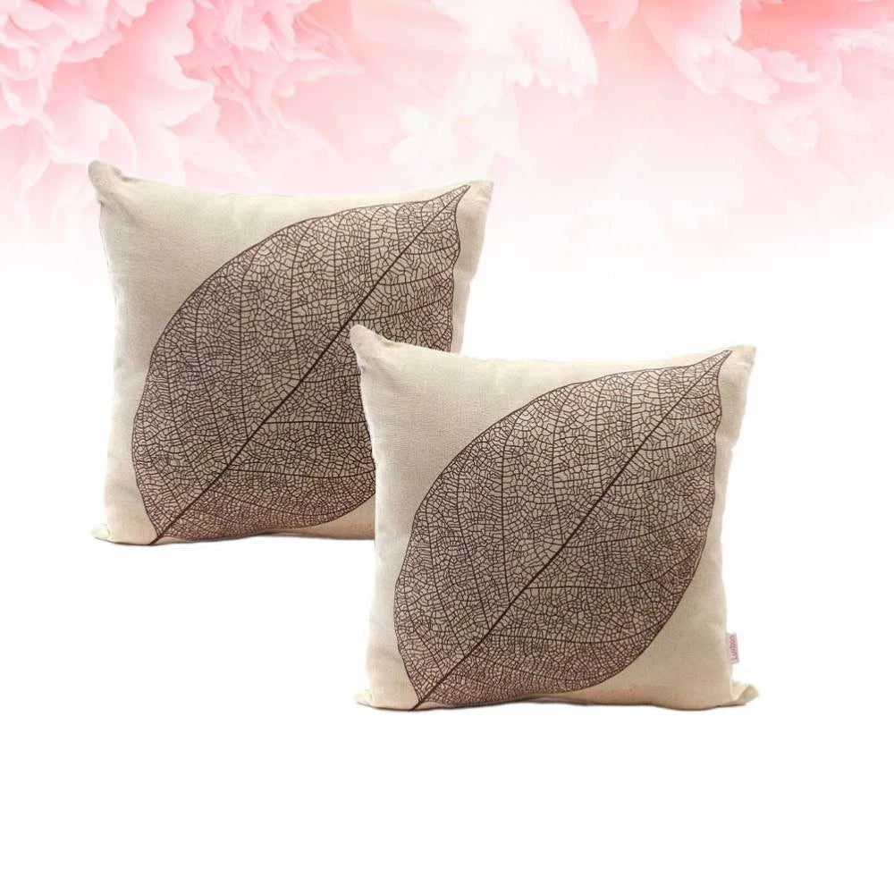 2 Pcs Leaf Pillow Cover Cushion Autumn Linen Sofa Pillowcase Square