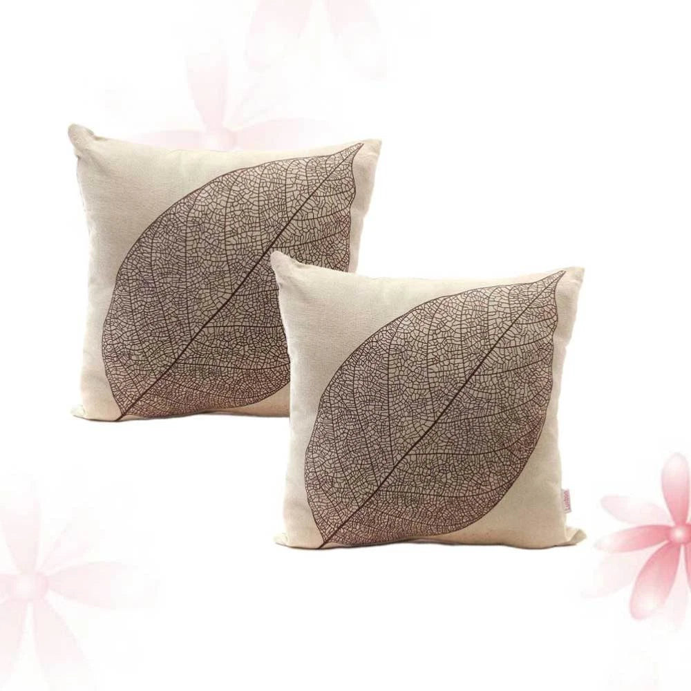 2 Pcs Leaf Pillow Cover Cushion Autumn Linen Sofa Pillowcase Square