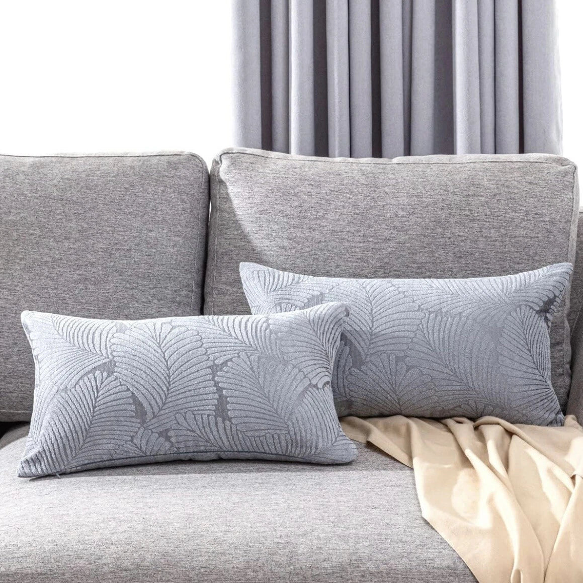 2 Pack Gray Velvet Leaf Pattern Home Room Sofa Decor Accent Pillow Covers 12x20”