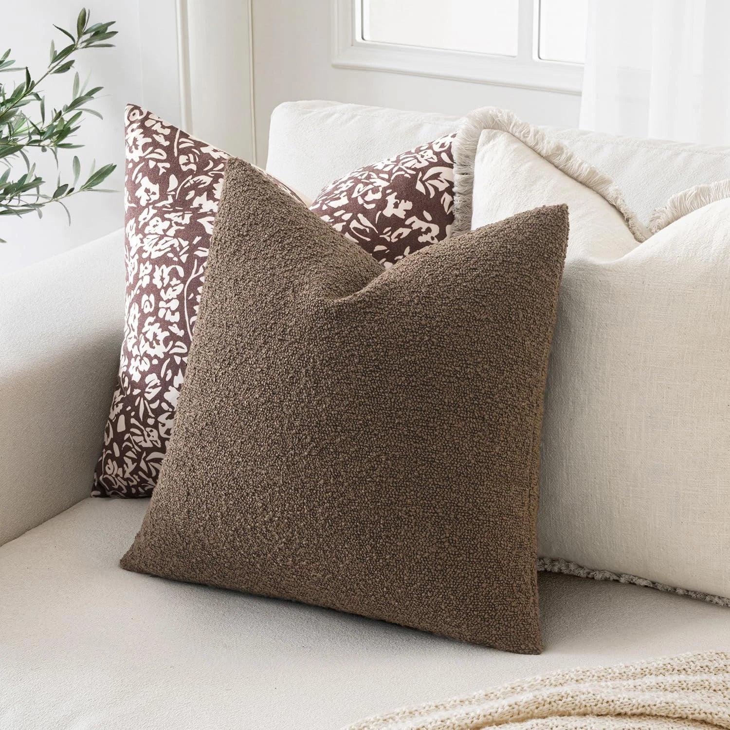 20x20 Inch Decorative Pillow Covers for Couch Bed Set of 2 Textured Boucle Ne...