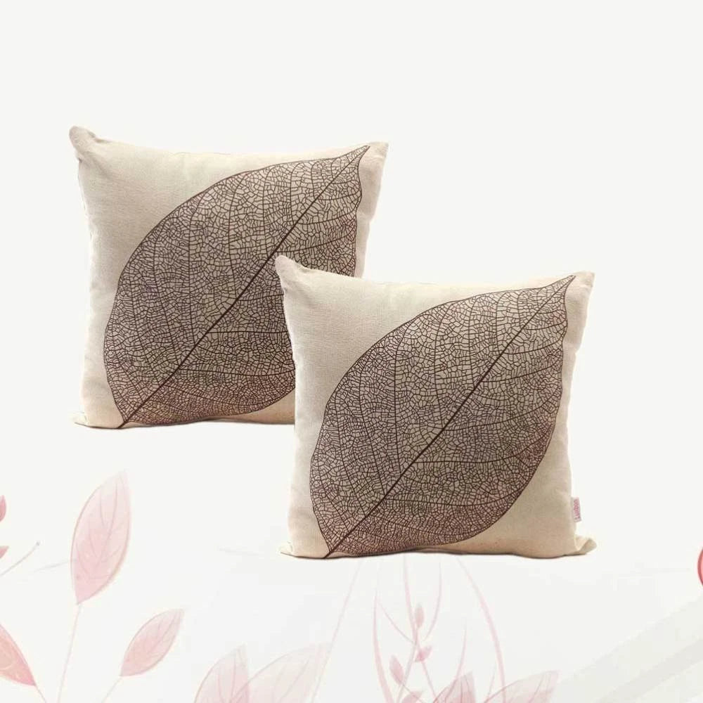 2 Pcs Leaf Pillow Cover Cushion Autumn Linen Sofa Pillowcase Square