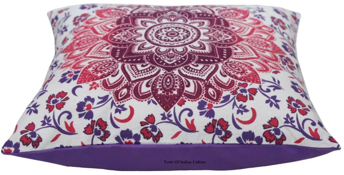 16" Square Traditional Mandala Block Printed Cushion/Pillow/Sofa Cover Purple