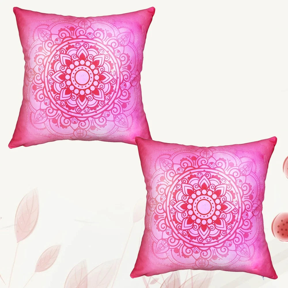 2 Pcs Yoga Pattern Pillowcase with Floral Cushion Cover for Couch