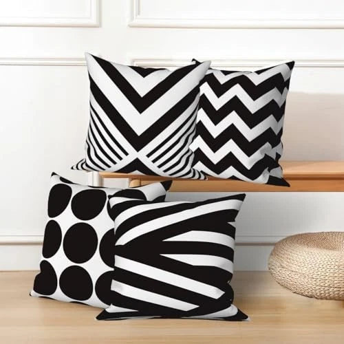 4 Pcs/Set Geometric Pillow Covers Black 22" x 22" (Pack of 4) Geometric 3