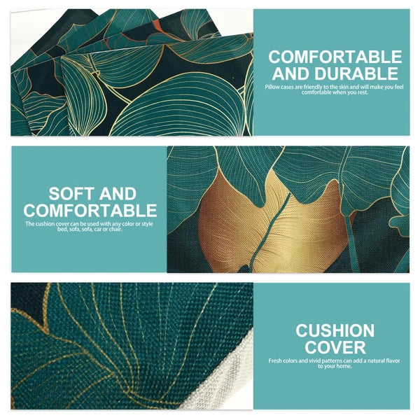 4 Pcs Leaf Decorative Pillow Cover Boho Cushion Travel Couch Bed Pillowcase