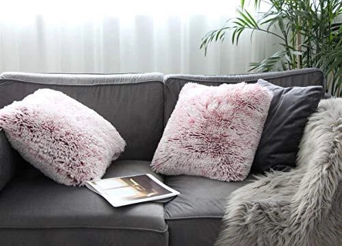 2 Packs Fluffy Plush Pillow Covers 22"x22", Winter Home Decorative Super Warm