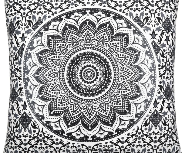 16" Square Traditional Mandala Block Printed Cushion/Pillow/Sofa Cover Black