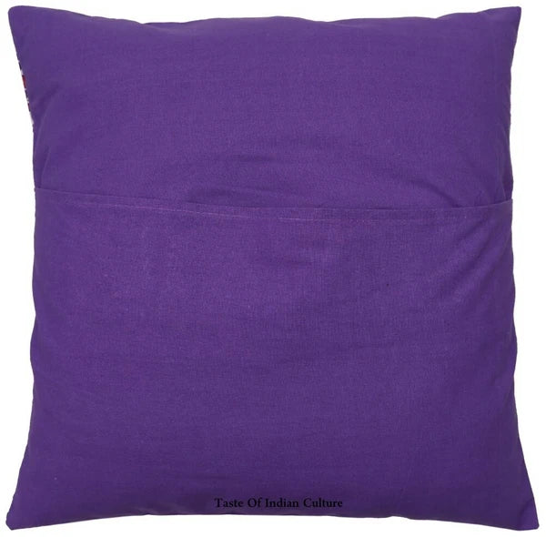 16" Square Traditional Mandala Block Printed Cushion/Pillow/Sofa Cover Purple