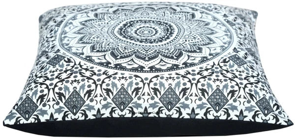 16" Square Traditional Mandala Block Printed Cushion/Pillow/Sofa Cover Black