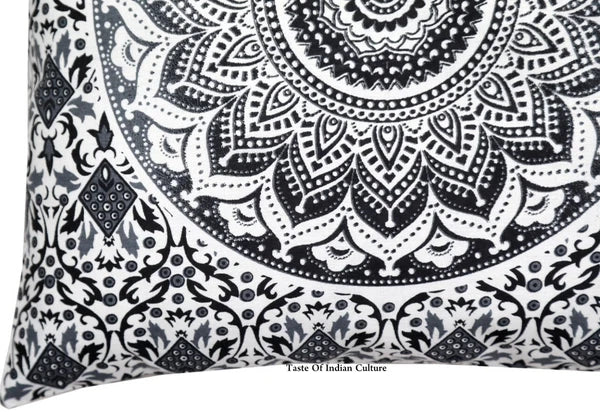16" Square Traditional Mandala Block Printed Cushion/Pillow/Sofa Cover Black