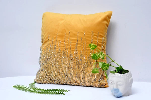 16x16 Yellow Velvet Cushions with Covers Set of 2 Throw Pillows for Sofa or Bed