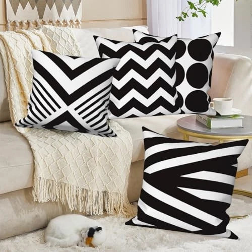 4 Pcs/Set Geometric Pillow Covers Black 22" x 22" (Pack of 4) Geometric 3