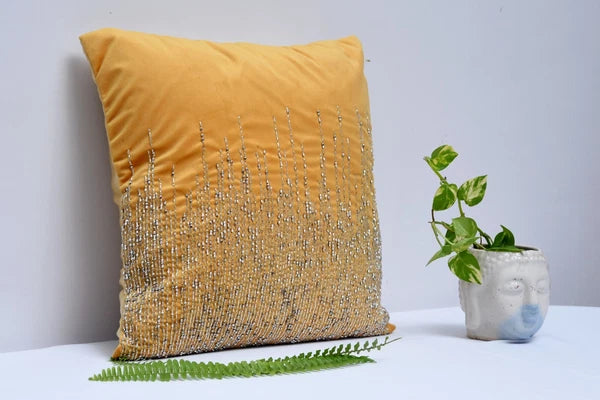 16x16 Yellow Velvet Cushions with Covers Set of 2 Throw Pillows for Sofa or Bed