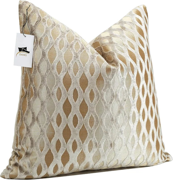 22X22 Beige Pillow Covers, Gold Cushion Throw Velvet Covers,Velvet Beige Gold Sq