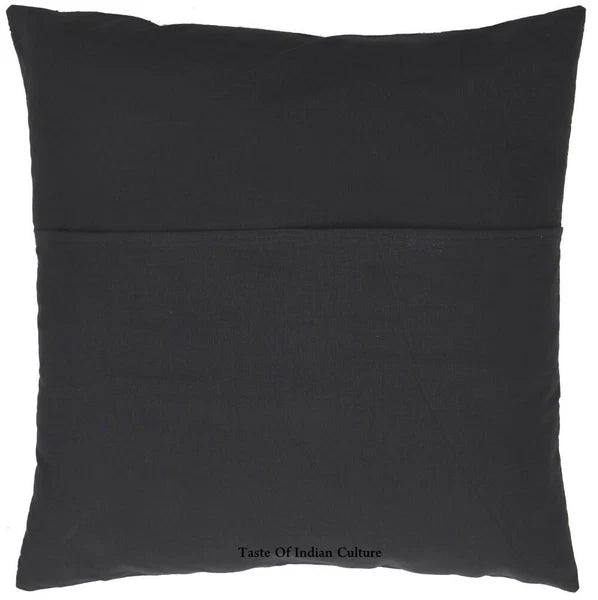 16" Square Traditional Mandala Block Printed Cushion/Pillow/Sofa Cover Black