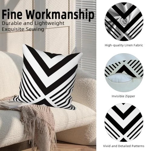 4 Pcs/Set Geometric Pillow Covers Black 22" x 22" (Pack of 4) Geometric 3