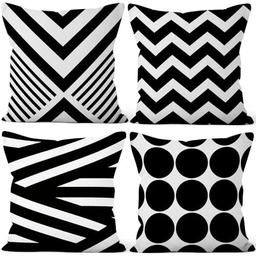 4 Pcs/Set Geometric Pillow Covers Black 22" x 22" (Pack of 4) Geometric 3