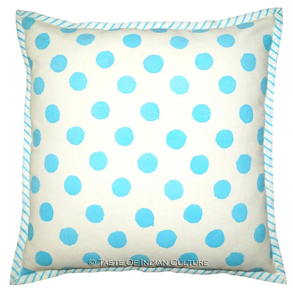 16" Cotton Printed Polka Dots Cushion/Pillow Cover For Car,Sofa Or Bedroom Blue