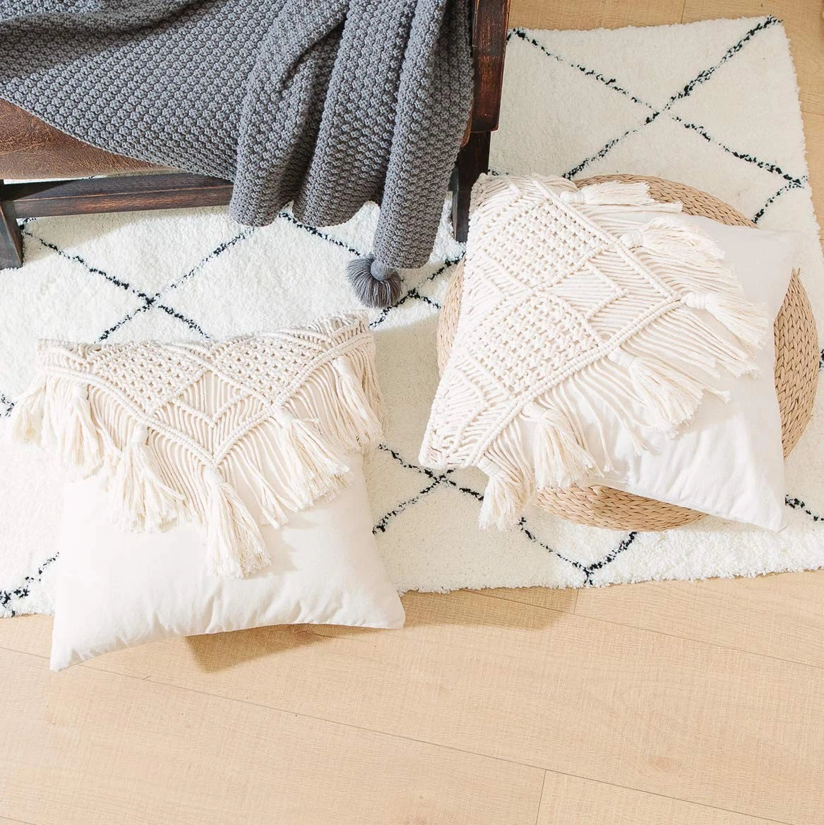 Cushion Covers Macrame Cushion Cover Woven Boho Cushion Cover for Bed Sofa Co...