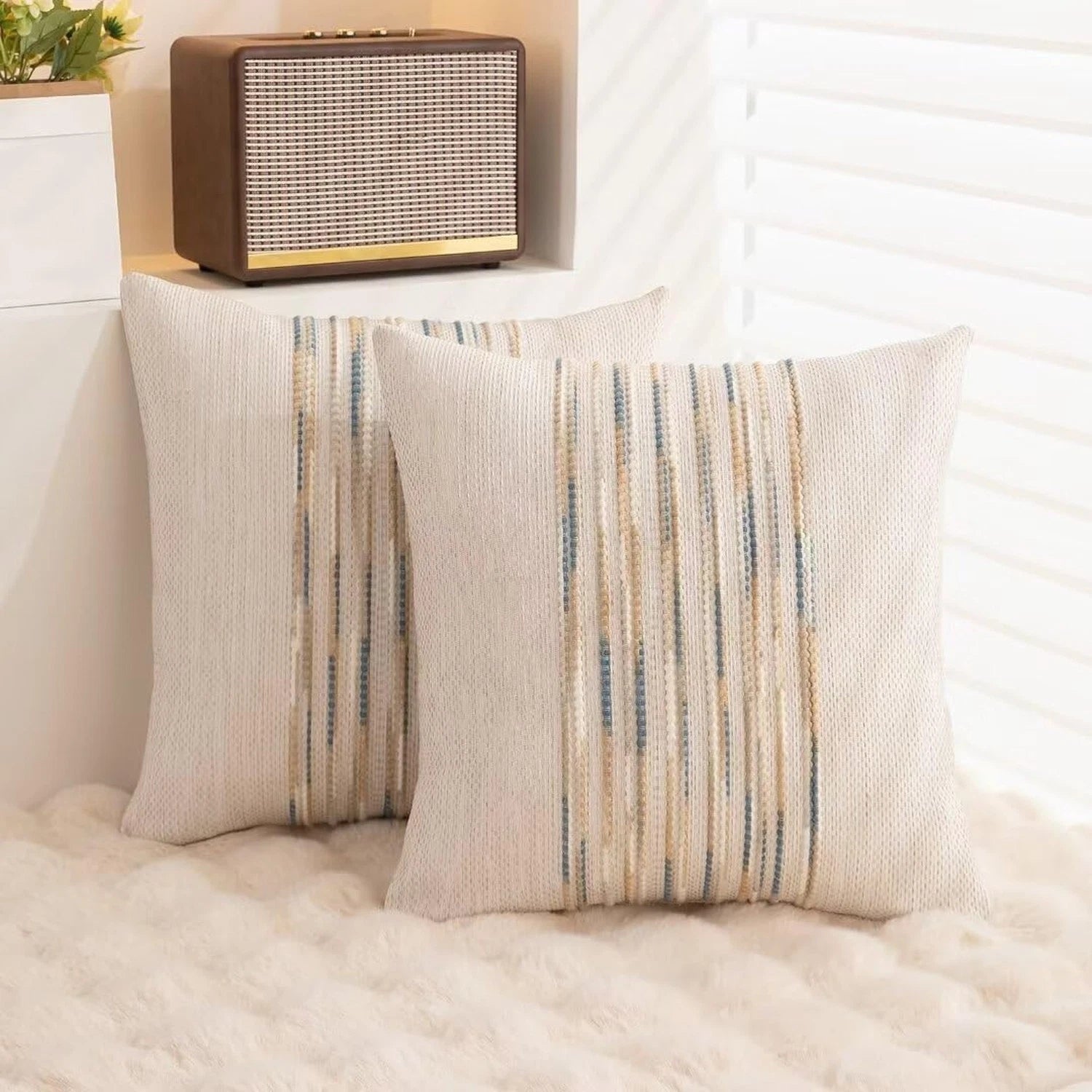 Boho Throw Pillow Covers 18x18 Set of 2 Farmhouse Decorative Cushion Case Str...