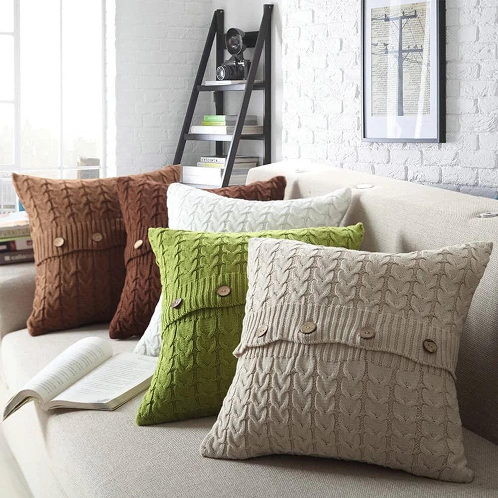 Cotton Knitted Decorative Throw Pillow Cover Sweater Square Warm Cushion Cove...