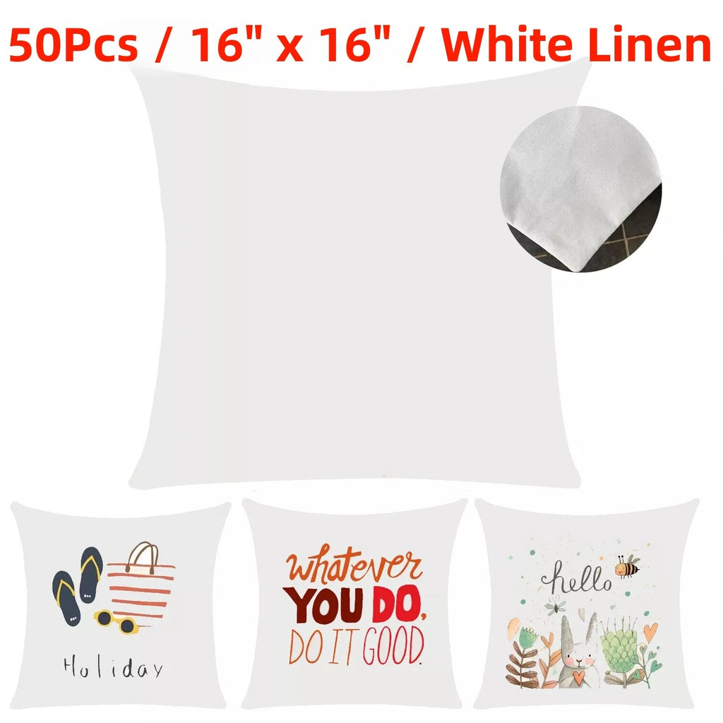 50pcs 40x40cm Blank White Linen Sublimation Blank Pillow Case Sofa Cushion Cover
