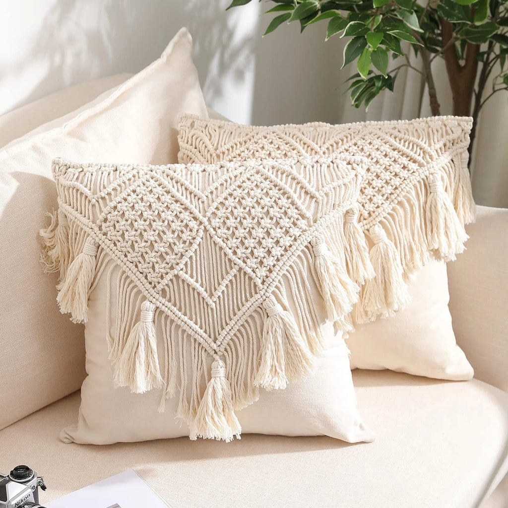 Cushion Covers Macrame Cushion Cover Woven Boho Cushion Cover for Bed Sofa Co...