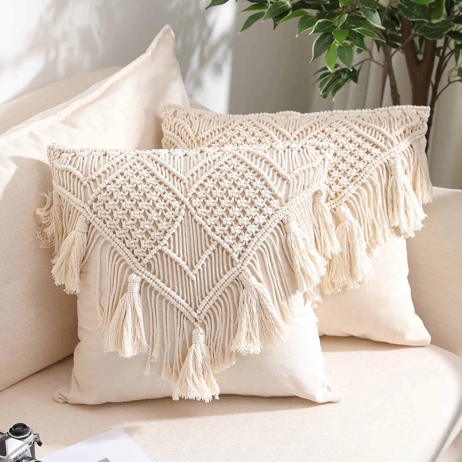 Cushion Covers Macrame Cushion Cover Woven Boho Cushion Cover for Bed Sofa Co...