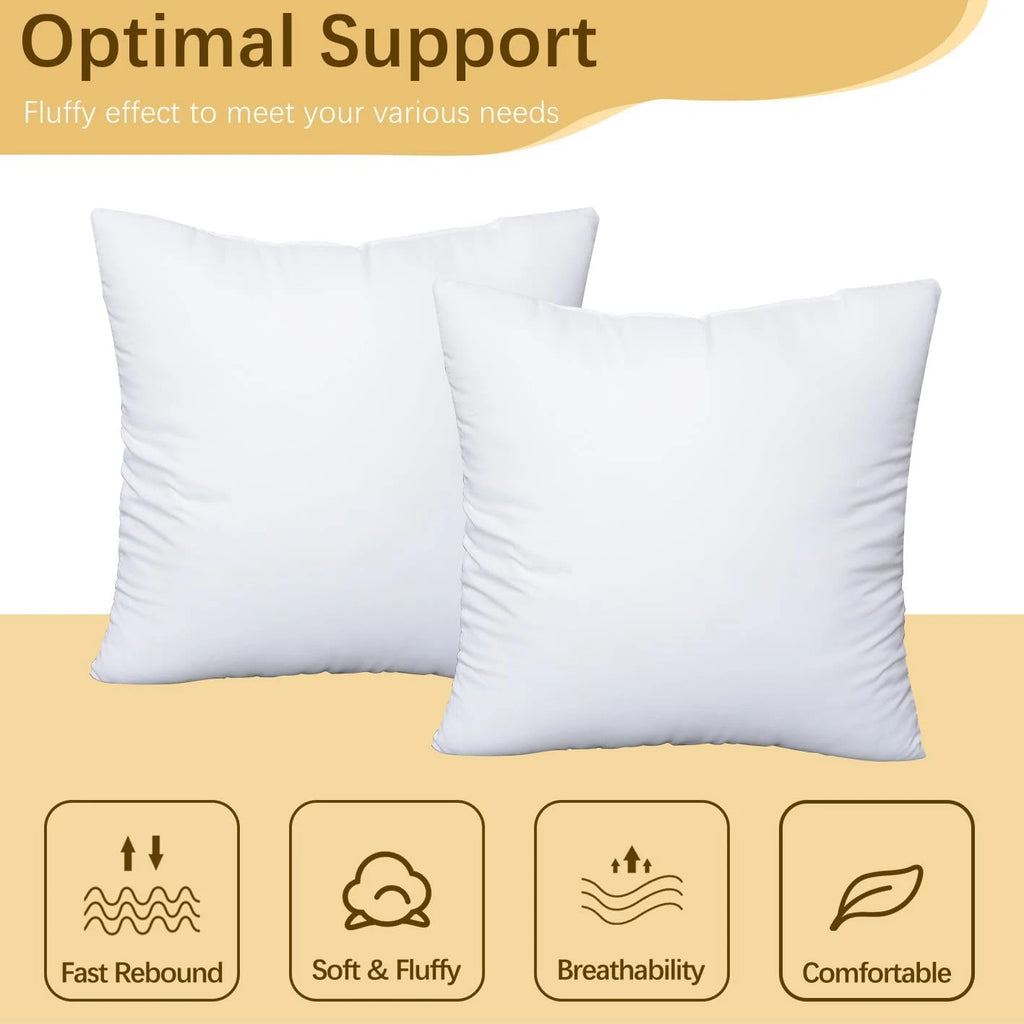 Set of 2 Throw Pillow Inserts, 18X18In White for Bed and Couch