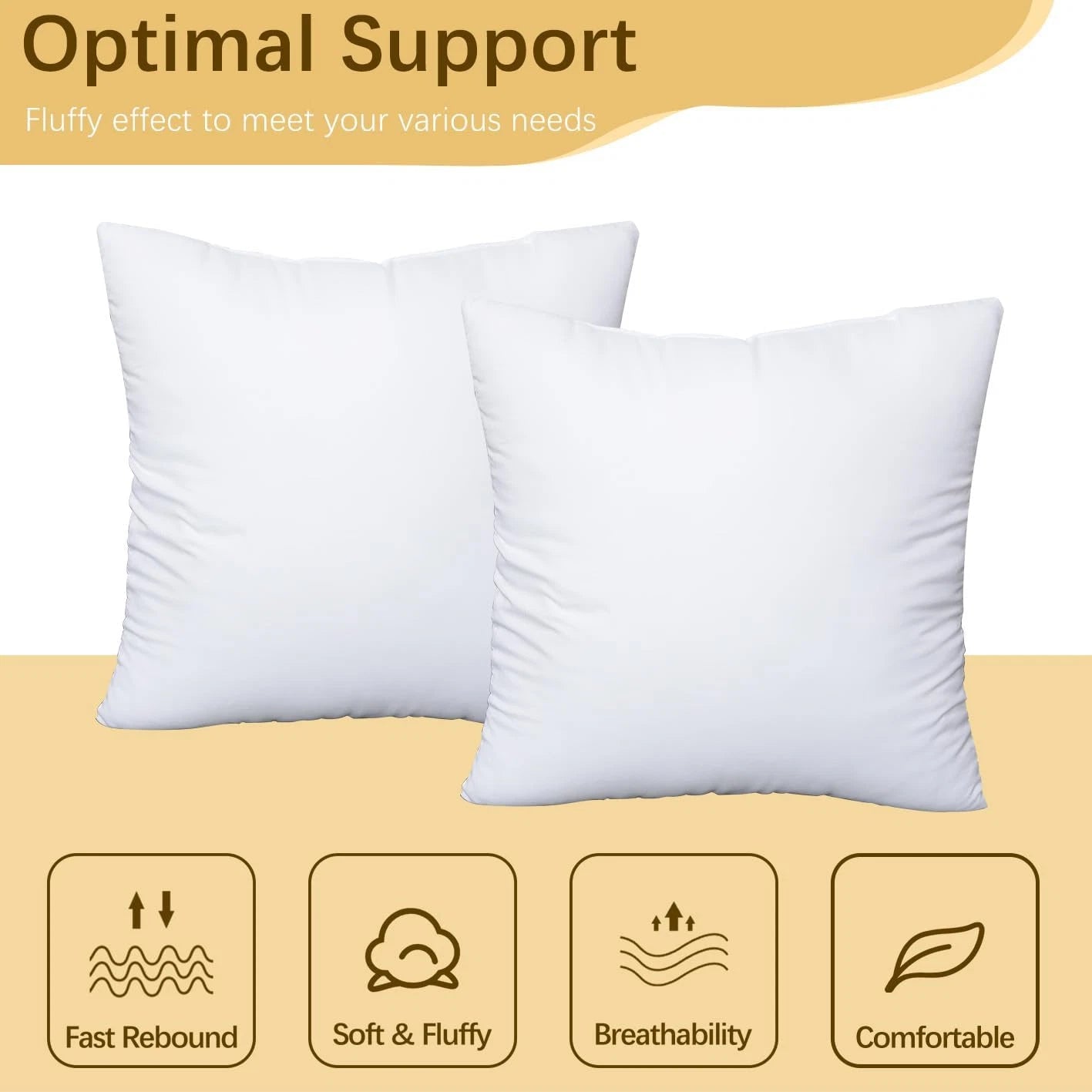 Set of 2 Throw Pillow Inserts, 18X18In White for Bed and Couch