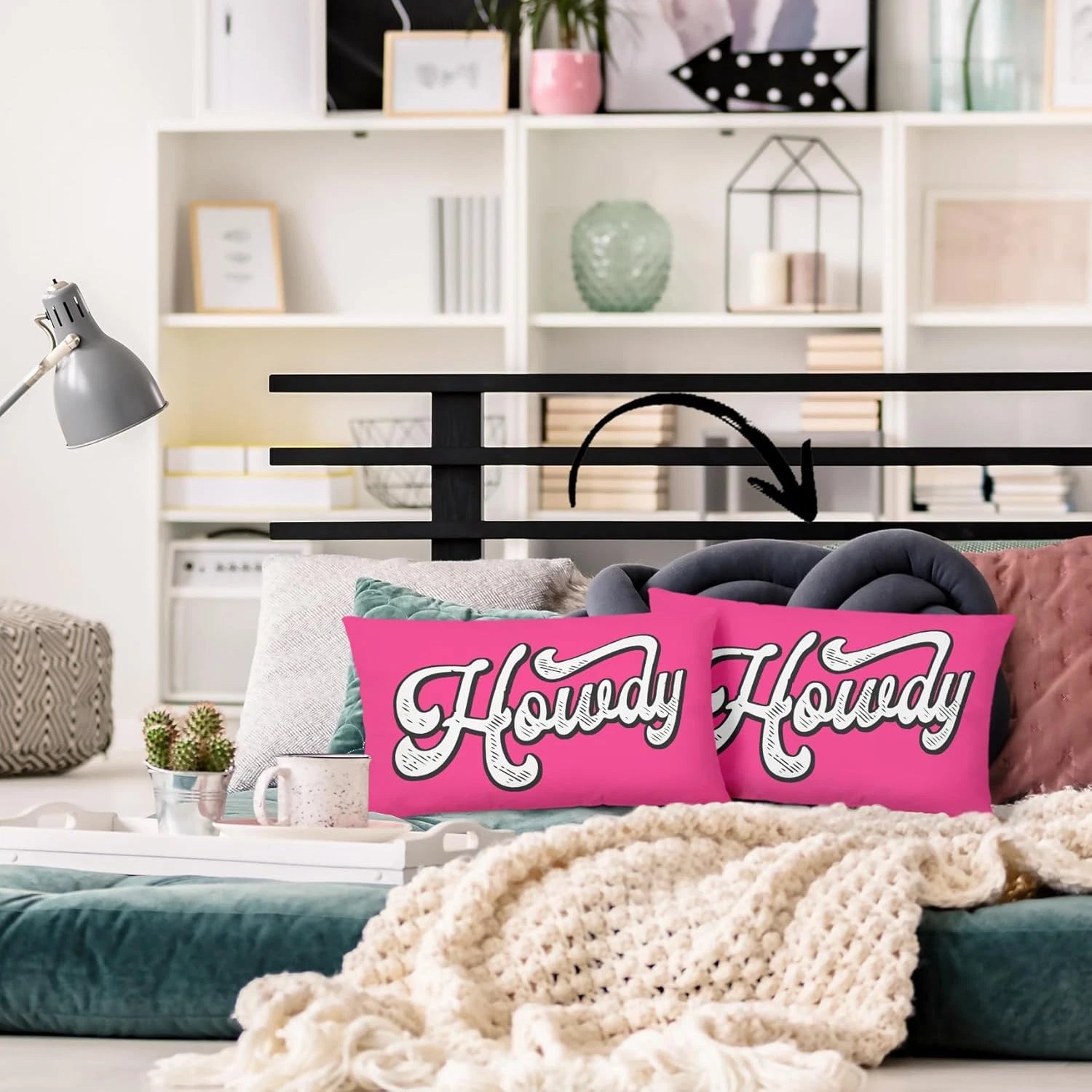Preppy Funny Pink Howdy Throw Pillow Covers Couch Home Cushion Cover, Western Co
