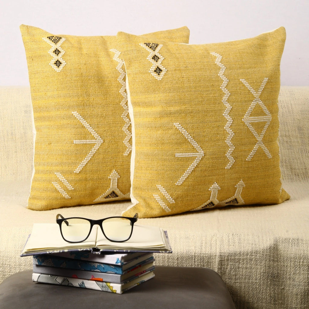 Set of 2 Yellow sabra pillow cover for Guestroom decor cactus silk inspired