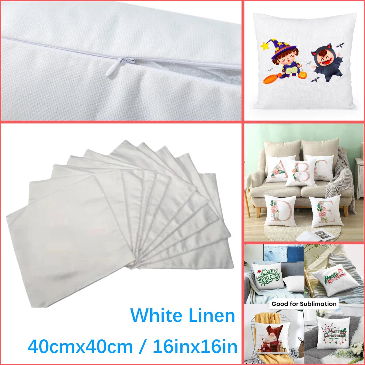 50pcs 40x40cm Blank White Linen Sublimation Blank Pillow Case Sofa Cushion Cover