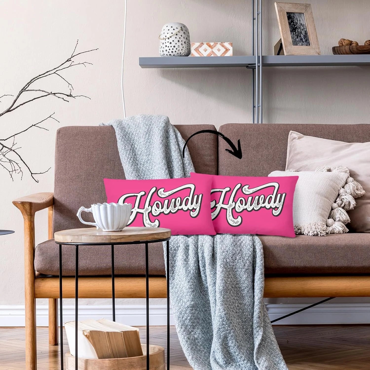 Preppy Funny Pink Howdy Throw Pillow Covers Couch Home Cushion Cover, Western Co